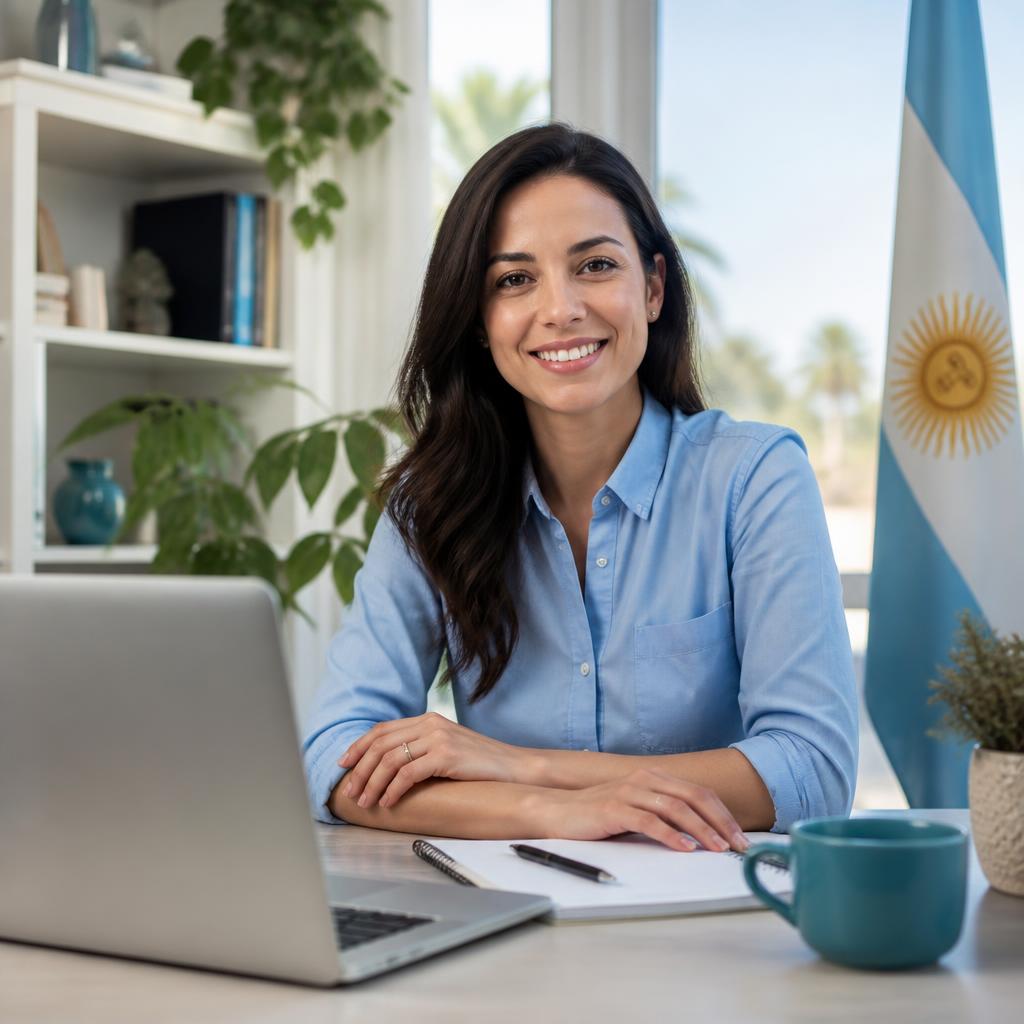 Asesora comercial de Enexen Consultant trabajando desde casa en Argentina
